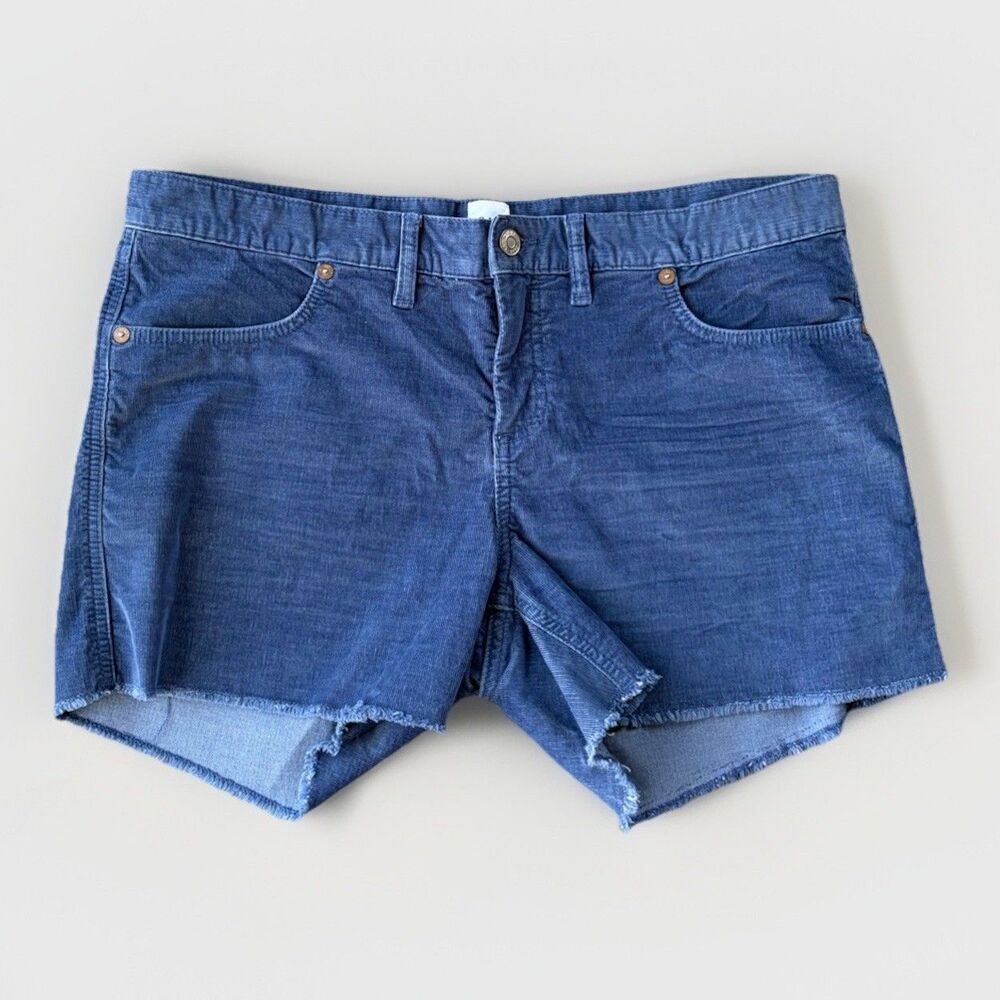 Gap Women's Blue Corduroy Cutoff Shorts Frayed Hem Mid-Rise Stretch Size 12